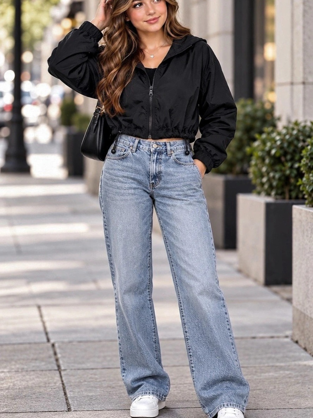 SHEIN Black Cropped Hooded Windbreaker Size XL